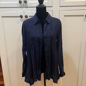 Eileen Fisher navy Blue Button Down Linen Shirt size XS